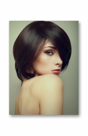 Vogue portrait of alluring woman with short hair style. Closeup