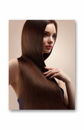 Hair. Portrait of Beautiful Woman with Long Brown Hair. High qua