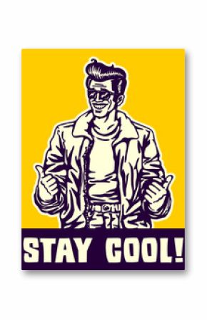 Stay cool! Dude in leather jacket and rockabilly pompadour hairstyle making thumbs up gesture, cool guy, stylish vintage man