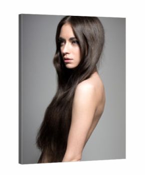 sexy fashion model long brunette hair topless beauty retouched