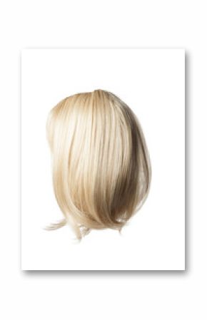 straight short blonde wig on a white background