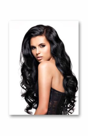 Beautiful brunette woman with long black  hair
