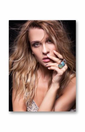 Portrait of beauty young  woman in summer casual dress with shaggy hair