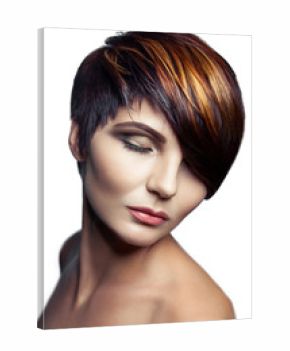 Fashion portrait of a beautiful girl with colored dyed hair, professional short hair coloring. isolated on white background. studio shot..
