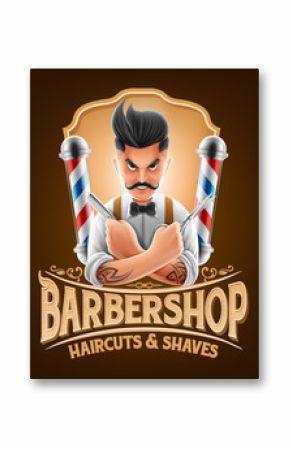 barber shop illustration with hipster