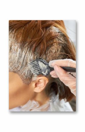 Hair dying process, close up. Hand and brush, hair color.