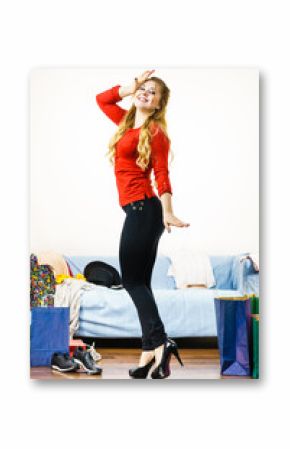 Fashionable woman wearing high heels indoor