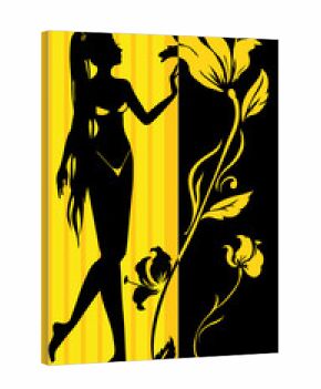 Graphic drawing of spa, solarium woman. Isolated silhouette.