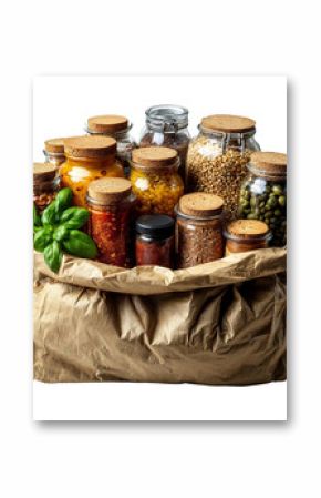 Groceries in a brown paper bag isolated on white transparent, PNG