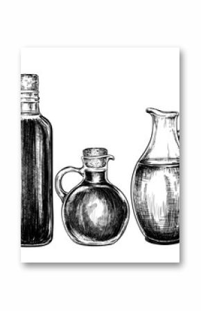 Oil bottles vintage vector sketch illustration