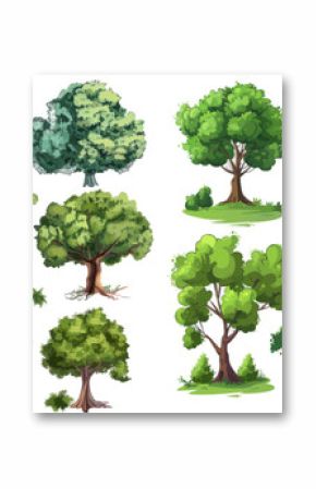 Nature forest and park green trees vector illustration set