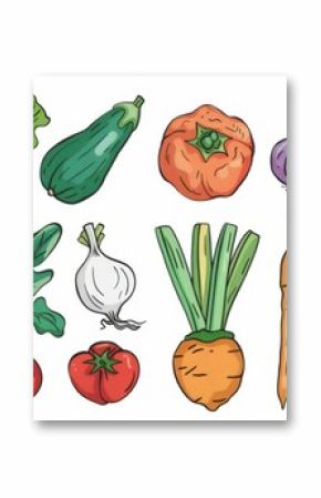 Paper cut vegetable illustrations in various organic shapes.