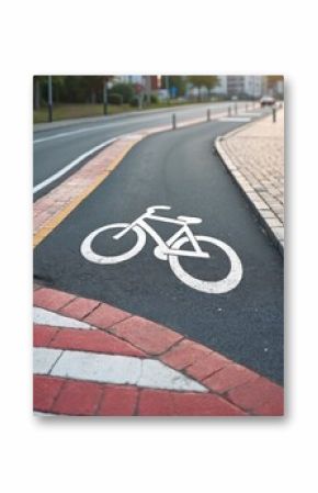 Bike path with pedestrian crossing road surface. Bicycle lane asphalt. Road markings. Urban infrastructure. Safety, accessibility and mobility for cyclists. Cycle way, footpath in city.