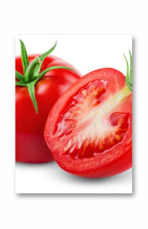 Tomato isolated png. Tomato with a half  on white or transparent background. Perfect retouched png tomato no background. Whole tomato with a slice. Full depth of field.