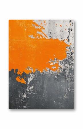 Bold splash of orange paint on a textured grey wall, creating an abstract pattern. illustration