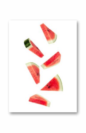 Falling Watermelon slices, cutout, full depth of field.