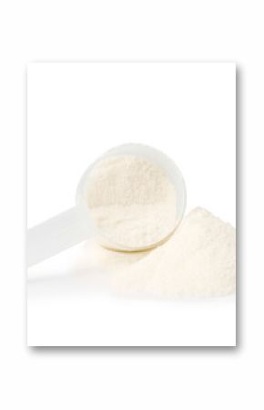 Collagen powder and scoop isolated on white