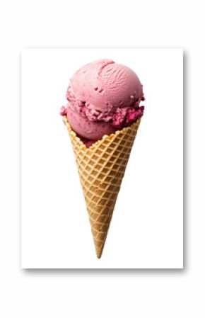 Ice cream cone with a pink ice cream scoop isolated on transparent background