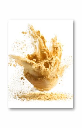 Yellow, golden maca organic powder flying isolated on white --v 7.0
