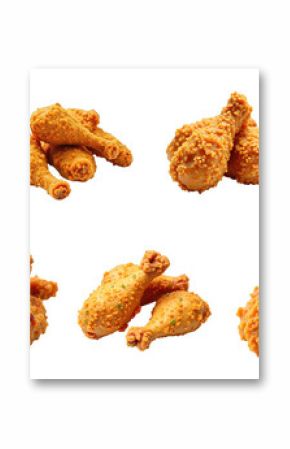 crispy fried chicken pieces assorted in various arrangements isolated on transparent background with clear visibility of texture and details