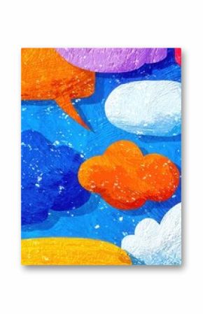 Colorful Speech Bubbles on Bright Blue Background for Communication Themes