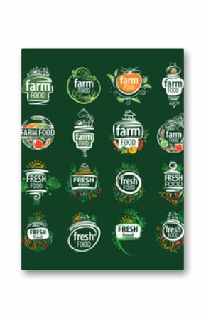 A large set of vector logos for farm products, hand-drawn