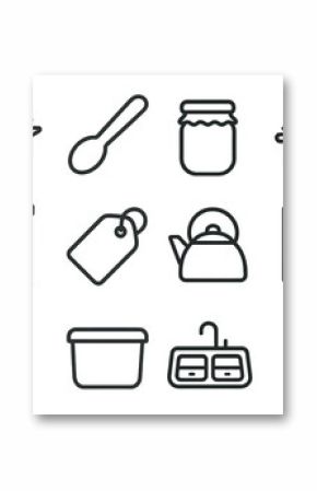 Home kitchen line icons set – outline, flat, cooking and culinary symbols