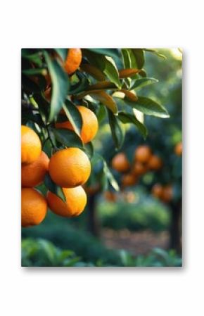 Close-up of tangerine trees in the garden, with selective focus.