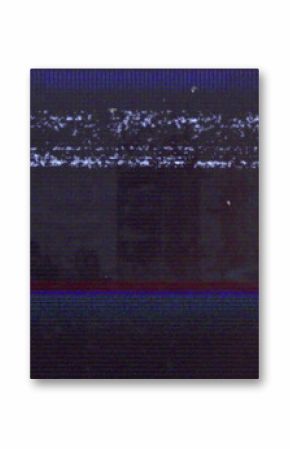 Flickering glitchy analog static filling vintage TV screen, showing red and blue glitch lines