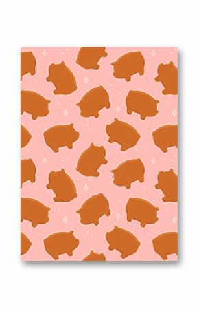 Marranitos, puerquitos or chichimbré, Mexican pig shaped gingerbread cookies seamless pattern. Simple flat pink background vector illustration.