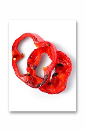 Slices of tasty grilled bell pepper isolated on white background