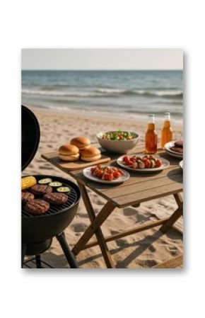 Beachfront BBQ feast setup