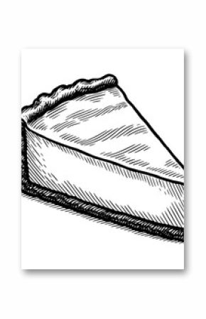 Engraved Slice of Pie Dessert Isolated on White Background Detailed Line Art Food Illustration