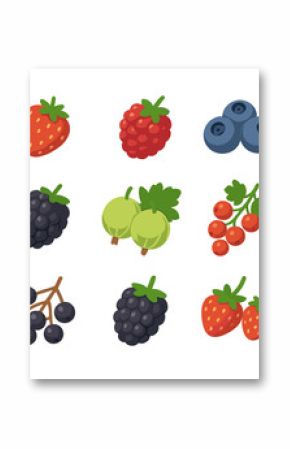 Summer Berry Icons. Isometric Flat icon set of summer berry harvest: strawberries, raspberries, blueberries, blackberries,