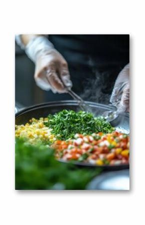 Halal meal being prepared in a kitchen, traditional dish with fresh ingredients. Halal food culture and religious dietary compliance concept. Islamic dietary compliance and authentic cultural food.
