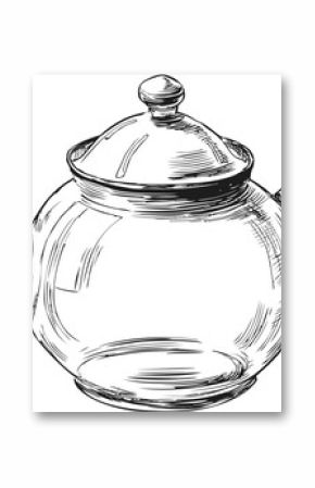 Detailed sketch of a glass teapot with lid and handle, vintage style drawing