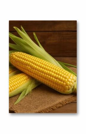 Fresh Organic Sweet Corn on the Cob with Natural Vegetables on Rustic Background