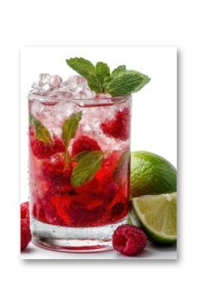 Isolated Raspberry Mojito drink on a white background