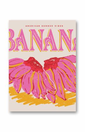 Banana retro art. Nature fruit club print design. Organic food artwork for for t shirt and poster. Fruits of the spirit. Vintage banana art. Summer food poster design.