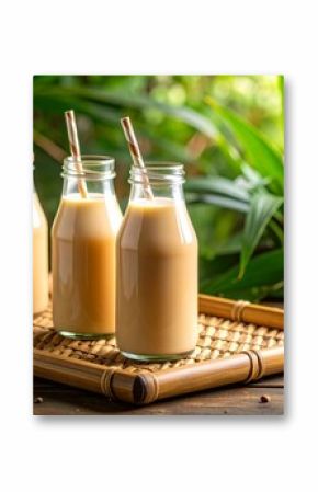 Indonesian Teh Botol in Glass Bottle with Ice and Straw