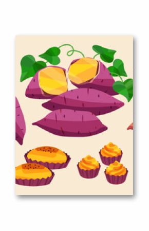 Illustration of a set of sweet potato dishes