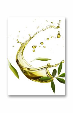 olive oil splash with leaves isolated on white or transparent png