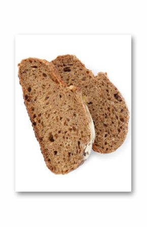 Slices of rye bread isolated on white, top view