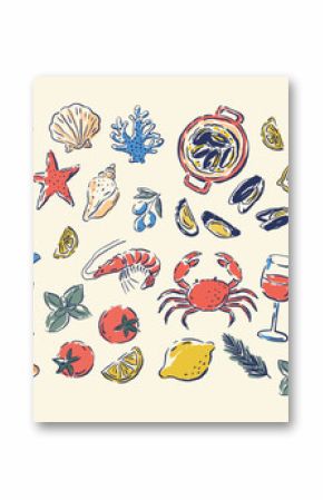 Hand drawn vintage illustrations in a doodle style. Vector Food illustrations in classic Italian aesthetics. Dolce Vita - Menu, posters designs.