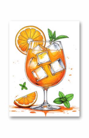 Vibrant aperol spritz illustration with ice cubes and refreshing orange garnish delighting the