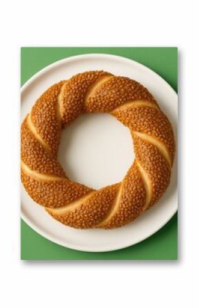 Green background featuring a traditional Turkish bagel known as simit
