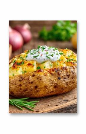 Delicious Baked Potato with Sour Cream and Fresh Herbs