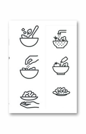 Culinary and kitchen outline icons set – line, cooking, recipe and meal prep symbols