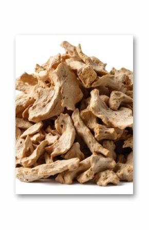 Pile of dried kava kava roots on white background. This natural herbal plant, used in traditional medicine and wellness practices, offers holistic health benefits. Kava root is a tropical herb.