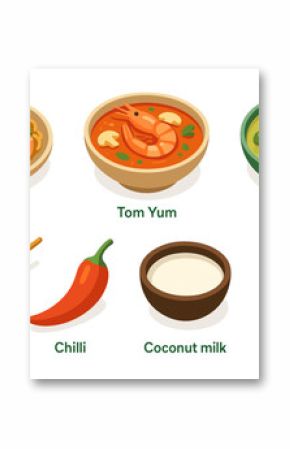 Traditional thai cuisine dishes and ingredients with pad thai and tom yum